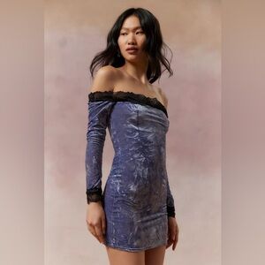 UO Kimchi Blue Ryder Velvet & Lace Mini Dress